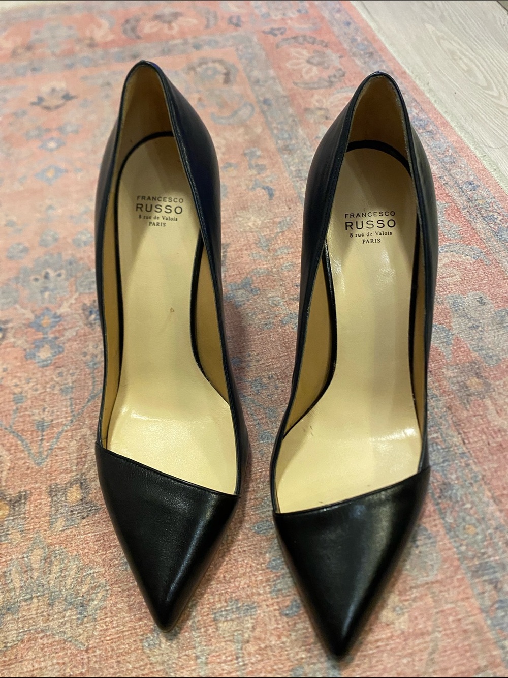 Francesco Russo Black Pointed Leather Pumps – Classic Stiletto